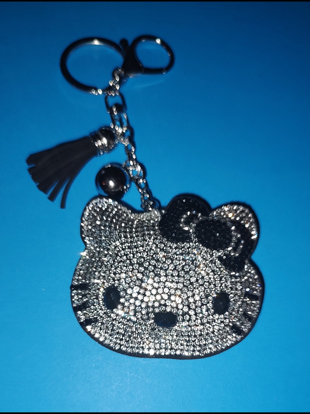 New! Rhinestone Hello Kitty Style Keychain Black Bow